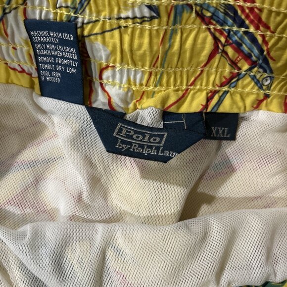 Vintage Polo 90s Hawaiian Yellow Ralph Lauren Drawstring Swim Shorts Trunks 2XL - Picture 7 of 11